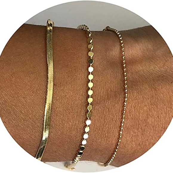 Boutique Accessories - Women 14K Gold Plated Lightweight Chain Bracelet Herringbone Twisted Rope Box